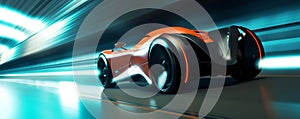 Speeding Through the Light: Futuristic Sport racing car at high speed riding in illuminated road tunnel. Generative AI