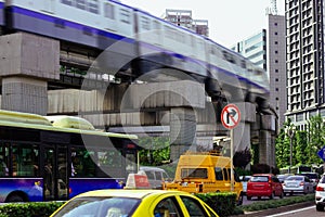 Monorail train in fast moving photo