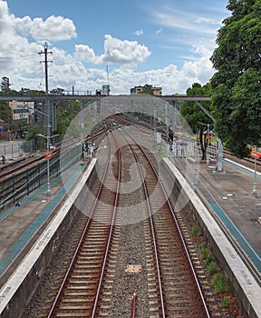 Speeding Passenger Train moving through Station in Sydney CBD NSW Australia