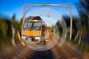 Speeding Passenger Train moving through Station in Sydney CBD NSW Australia