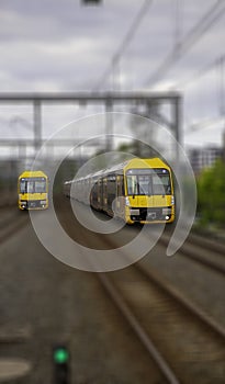 Speeding Passenger Train moving through Station in Sydney CBD NSW Australia