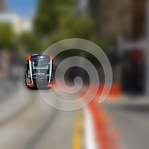 Speeding Passenger Tram Train moving through Station in Sydney CBD NSW Australia