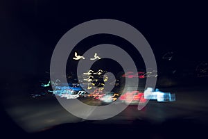 Speeding on the road at night