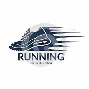 Speeding running shoe icon, symbol or logo