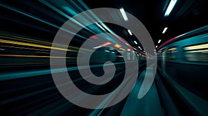 Speeding Subway Train in Dark Tunnel, Motion Blur Effect