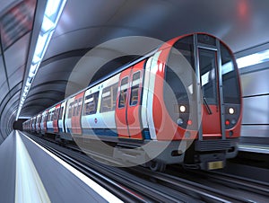 Speeding Subway Train in Modern Tunnel