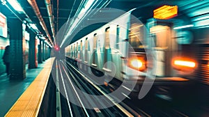 Speeding Subway Train in Station