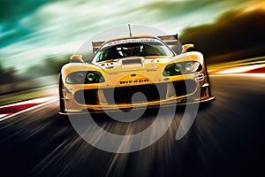 Speeding Thrills: Racing Cars in High-Speed Action on the Track. created with Generative AI