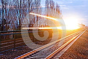 Speeding Train with Dramatic Light Streaks