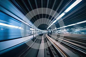 Speeding train inside Tokyo tunnel: motion blur. created with Generative AI