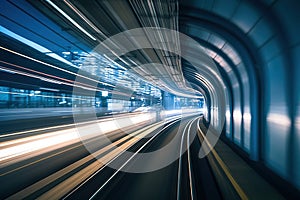 Speeding train inside Tokyo tunnel: motion blur. created with Generative AI