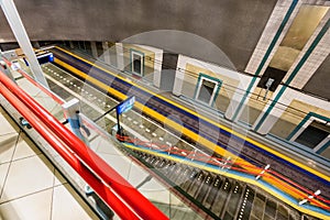 Speeding train passes Blaak Train Station in Rotterdam