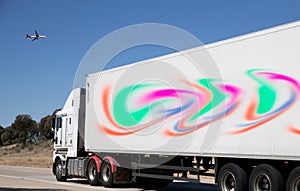 Speeding Truck on a freeway in Country Town midway between Sydney and Melbourne NSW Australia