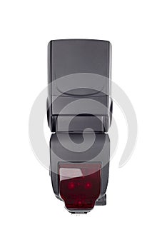 Speedlight camera flashe isolated on white background.