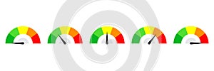 Speedometer button set. Set of color vector speedometers. Set of indicators.Flat illustration with speedometer set for report