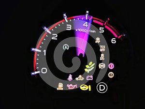 speedometer in a car. At an engine speed of 4000 rpm on Car dashboard.Car Interior illuminationâ€‹ withâ€‹ Error si