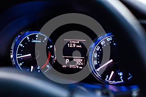 Speedometer car mileage close up
