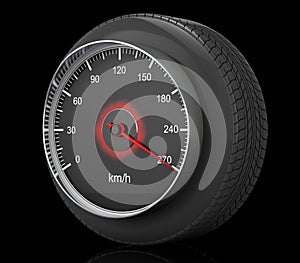 Speedometer in Car Wheel Tyre. 3d Rendering