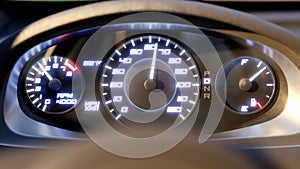 Speedometer fast car automobile speed dashboard accelerate 4k. 3d rendering animation