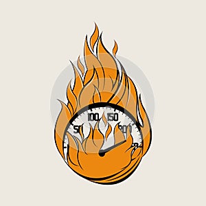 Speedometer on Fire Logo Vector