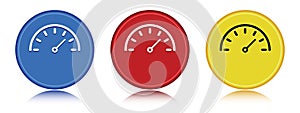 Speedometer gauge icon flat round button set illustration