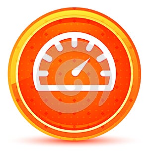 Speedometer gauge icon natural orange round button