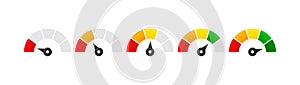 Speedometer, gauge meter signs. Scale, level of performance. Speed dial indicator. Low and high barometers. Infographic