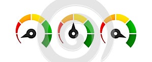 Speedometer, gauge meter signs. Scale, level of performance. Speed dial indicator. Low and high barometers. Infographic