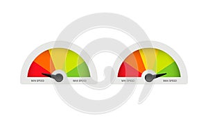 Speedometer icon. Min and max speed. Vector on isolated white background. EPS 10