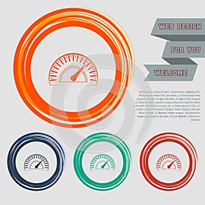 Speedometer icon on the red, blue, green, orange buttons for your website and design with space text.