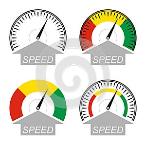 Speedometer icon set. Speed symbol. Gauge and rpm meter logo. Vector illustration.