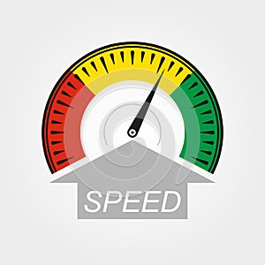 Speedometer icon. Speed symbol. Gauge and rpm meter logo. Vector illustration.