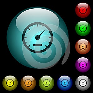 Speedometer icons in color illuminated glass buttons