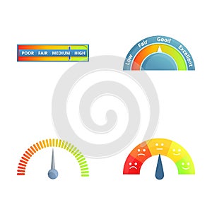 Speedometer icons set cartoon vector. Various measuring device