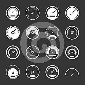 Speedometer icons set grey vector