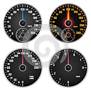 Speedometer indicator mockup set, realistic style