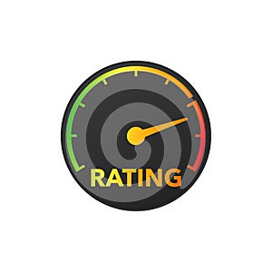 Speedometer rating icon. Performance indicator with colored dial