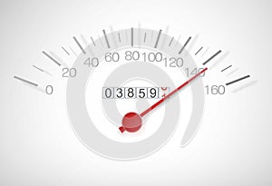 Speedometer with a red arrow almost at top speed