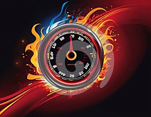 A speedometer shrouded in flames