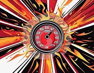 A speedometer shrouded in flames