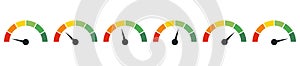 Speedometer tachometer indicator icons. Performance measurement. White background. Vector illustration. EPS 10