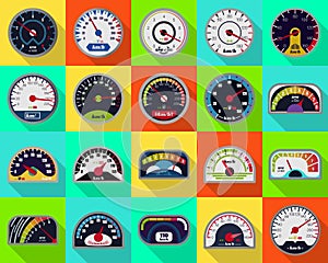 Speedometer vector flat set icon. Vector illustration speed of car on white background . flat set icon speedometer.