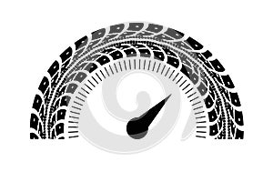 Speedometer vector illustration. Styling by tire tracks.