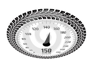 Speedometer vector illustration. Styling by tire tracks.