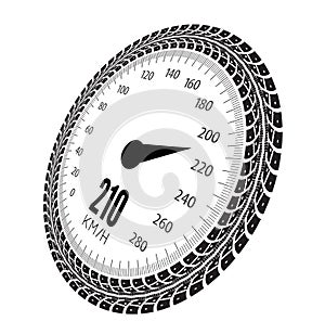 Speedometer vector illustration. Styling by tire tracks.