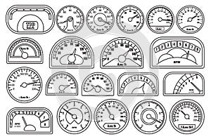 Speedometer vector Outline set icon. Vector illustration speed of car on white background . Outline set icon speedometer