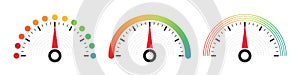 Speedometers. Mood scale. Satisfaction indicator. Performance measurement client satisfaction. Vector illustration