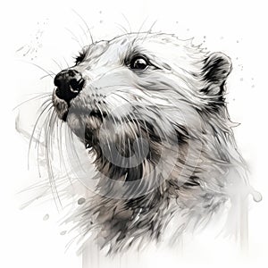 Speedpainting Illustration Of Otter: Ivory Monochrome Portraits In Zbrush photo