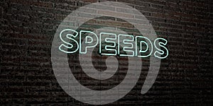 SPEEDS -Realistic Neon Sign on Brick Wall background - 3D rendered royalty free stock image