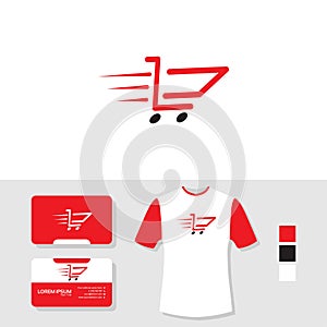 Speedy cart logo design with business card and t shirt mockup